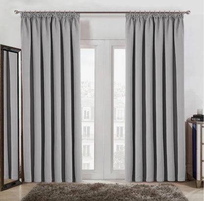 Opulence Steel Faux Suede Pencil Pleat Ready Made Curtains