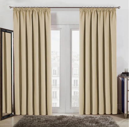 Beige Faux Suede Pencil Pleat Ready Made Curtains